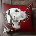 赤い首輪 ダルメシアン犬 ?マーク 赤い背景 クッションカバー 45×45cm アニマル柄 おしゃれ 可愛い クッション本体付き 正方形 犬ファン