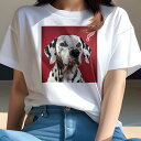 Tシャツ レディース 犬ファン 半袖 春夏 犬柄 プリント カジュアル かわいい 人間用 フィットネス ダンス 赤い背景 ダルメシアン はてなマーク(4)