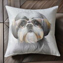 サングラス シーズー 文字 クッションカバー 45×45cm アニマル柄 おしゃれ 可愛い クッション本体付き 正方形 犬ファン