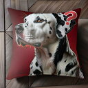 赤い背景 ダルメシアン クエスチョンマーク クッションカバー 45×45cm アニマル柄 おしゃれ 可愛い クッション本体付き 正方形 犬ファン