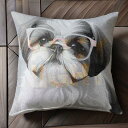 メガネ シーズー クッションカバー 45×45cm アニマル柄 おしゃれ 可愛い クッション本体付き 正方形 犬ファン