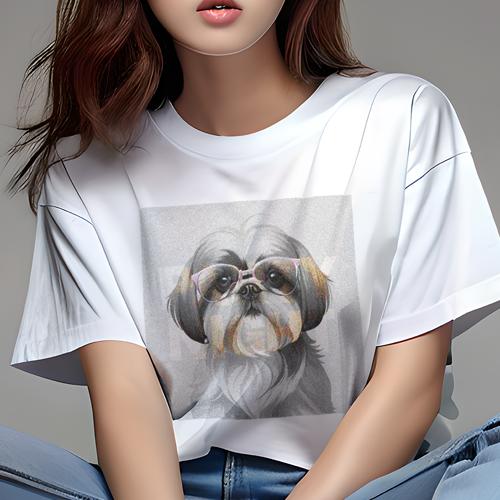 Tシャツ レディース 犬ファン 半袖 春夏 犬柄 プリント カジュアル かわいい 人間用 フィットネス ダンス サングラス シーズー 文字