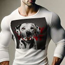 長袖Tシャツ 人間用 メンズ 秋春夏 プリント レジャー アウトドア カジュアル かわいい 犬ファン 赤いテキスト ダルメシアン カラー グレー背景