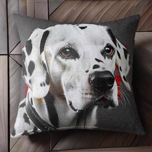 首輪 ダルメシアン 赤い背景 白と黒の毛 クッションカバー 45×45cm アニマル柄 おしゃれ 可愛い クッション本体付き 正方形 犬ファン