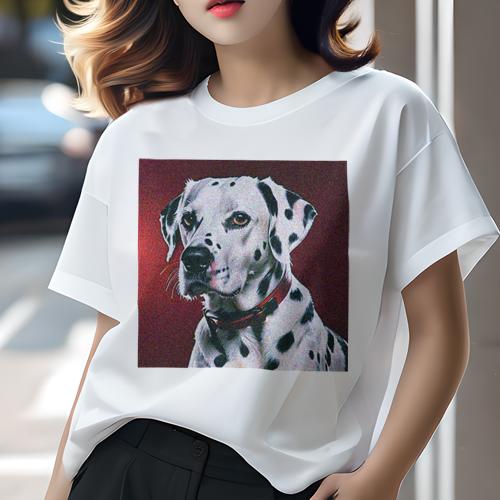 Tシャツ レディース 犬ファン 半袖 春夏 犬柄 プリント カジュアル かわいい 人間用 フィットネス ダンス 赤い首輪 ダルメシアン 赤い背景 Tシャツ レディース 犬ファン 半袖 春夏 犬柄 プリント カジュアル かわいい 人間用 フィットネス ダンス 赤い首輪 ダルメシアン 赤い背景