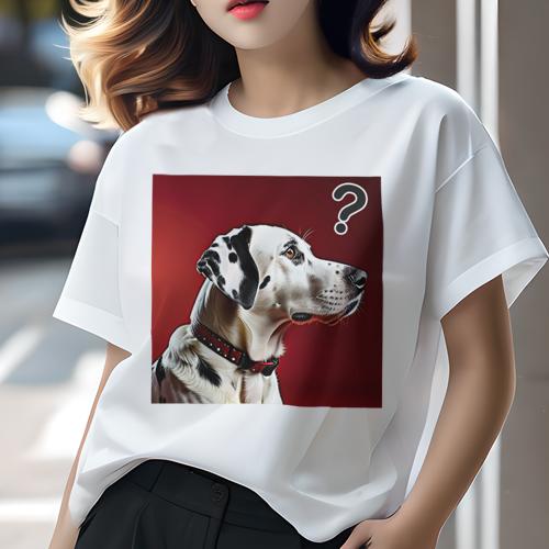 Tシャツ レディース 犬ファン 半袖 春夏 犬柄 プリント カジュアル かわいい 人間用 フィットネス ダンス 赤い背景 ダルメシアン クエスチョンマーク 首輪 Tシャツ レディース 犬ファン 半袖 春夏 犬柄 プリント カジュアル かわいい 人間用 フィットネス ダンス 赤い背景 ダルメシアン クエスチョンマーク 首輪