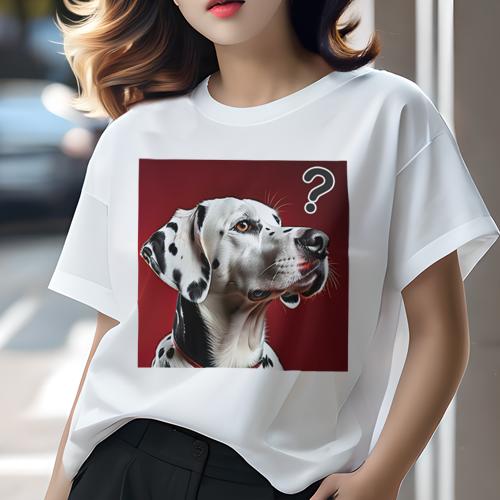 Tシャツ レディース 犬ファン 半袖 春夏 犬柄 プリント カジュアル かわいい 人間用 フィットネス ダンス 赤 ダルメシアン クエスチョンマーク Tシャツ レディース 犬ファン 半袖 春夏 犬柄 プリント カジュアル かわいい 人間用 フィットネス ダンス 赤 ダルメシアン クエスチョンマーク