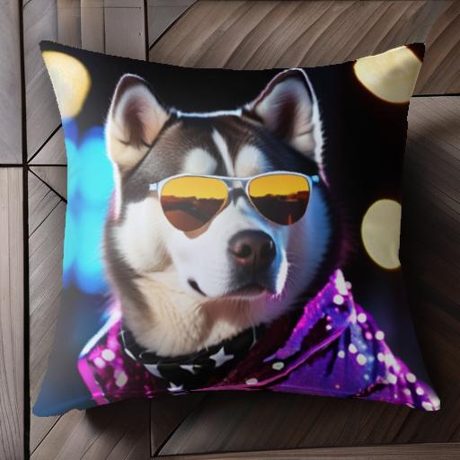サングラス シベリアンハスキー 蛍光灯 ナイトライフ 派手な服 クッションカバー 45×45cm アニマル柄 ..