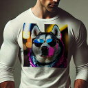 長袖Tシャツ 人間用 メンズ 秋春夏 プリント レジャー アウトドア カジュアル かわいい 犬ファン サングラス シベリアンハスキー 派手な服 イルミネーション