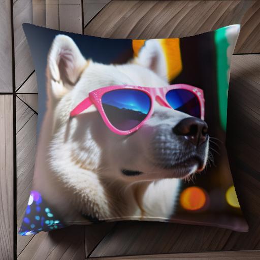 サングラス シベリアンハスキー 夜景 ネオン クッションカバー 45×45cm アニマル柄 おしゃれ 可愛い クッション本体付き 正方形 犬ファン
