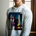 長袖Tシャツ 人間用 メンズ 秋春夏 プリント レジャー アウトドア カジュアル かわいい 犬ファン 都会の夜 シベリアンハスキー サングラス バンダナ ネオン
