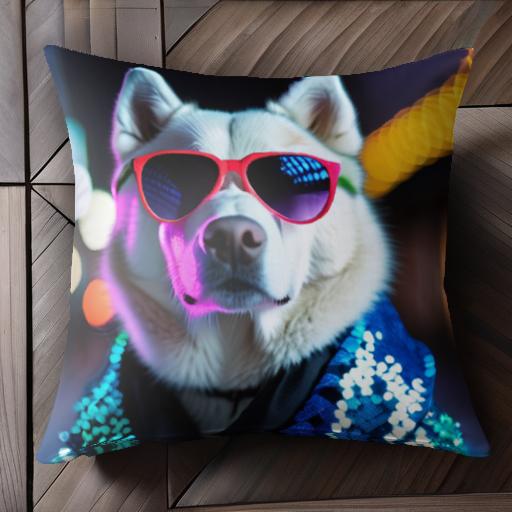 サングラス シベリアンハスキー 派手な衣装 ネオンライト クッションカバー 45×45cm アニマル柄 おしゃ..