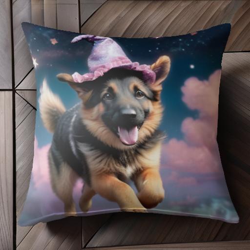 魔法の帽子 ジャーマンシェパードドッグ 星 雲 夜空 クッションカバー 45×45cm アニマル柄 おしゃれ 可愛い クッション本体付き 正方形 犬ファン