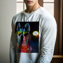 長袖Tシャツ 人間用 メンズ 秋春夏 プリント レジャー アウトドア カジュアル かわいい 犬ファン サングラス シベリアンハスキー バンダナ ネオン 夜 カラフル
