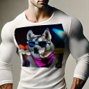 長袖Tシャツ 人間用 メンズ 秋春夏 プリント レジャー アウトドア カジュアル かわいい 犬ファン サングラス シベリアンハスキー バンダナ ライト 夜景