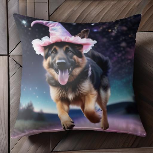 魔法帽子 ジャーマンシェパードドッグ 夜空 星 クッションカバー 45×45cm アニマル柄 おしゃれ 可愛い クッション本体付き 正方形 犬ファン