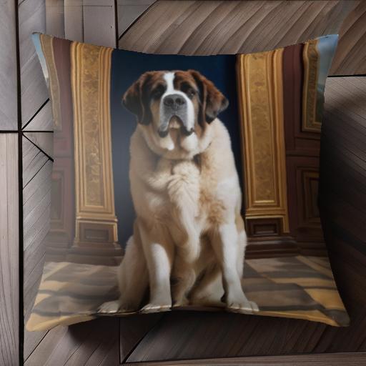 ゴールドフレーム セントバーナード 室内 アート 絵画 高級感 クッションカバー 45×45cm アニマル柄 お..