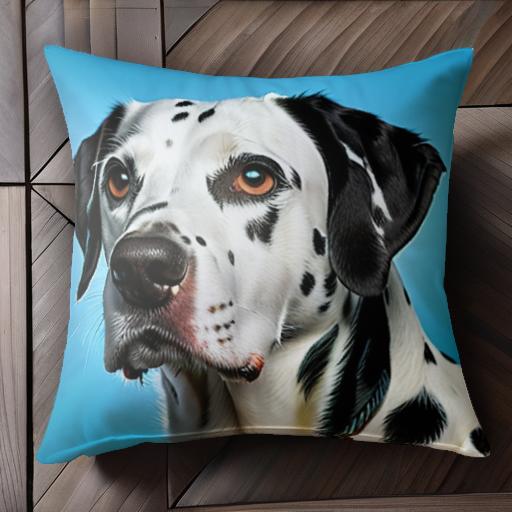 青い背景 ダルメシアン 座っている犬 クッションカバー 45×45cm アニマル柄 おしゃれ 可愛い クッション本体付き 正方形 犬ファン