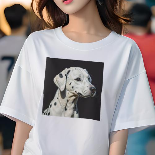 Tシャツ レディース 犬ファン 半袖 春夏 犬柄 プリント カジュアル かわいい 人間用 フィットネス ダンス 白 ダルメシアン 黒 模様 可愛い(4)