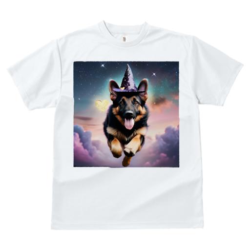 Tシャツ レディース 犬ファン 半袖 春夏 犬柄 プリント カジュアル かわいい 人間用 フィットネス ダンス 魔法の帽子 ジャーマンシェパードドッグ 星 ハート