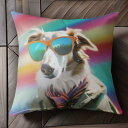 サングラス ボルゾイ 虹色背景 コート オシャレ ユーモア クッションカバー 45×45cm アニマル柄 おしゃれ 可愛い クッション本体付き 正方形 犬ファン