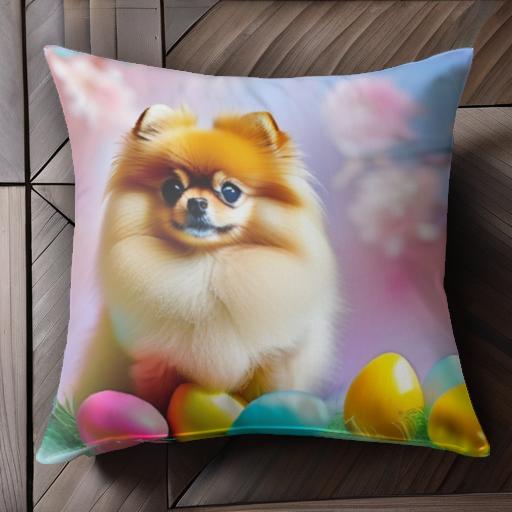 カラフルな卵 ポメラニアン 花 春 クッションカバー 45×45cm アニマル柄 おしゃれ 可愛い クッション本..