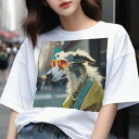 Tシャツ メンズ キッズ 犬ファン 半袖 春夏 犬柄 プリント カジュアル かわいい 人間用 フィットネス ダンス サングラス ボルゾイ 黄色のコート ネックレ...