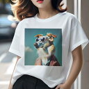 Tシャツ レディース 犬ファン 半袖 春夏 犬柄 プリント カジュアル かわいい 人間用 フィットネス ダンス サングラス ボーダーコリー 青い空 雲 ジャケット
