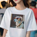 Tシャツ レディース 犬ファン 半袖 春夏 犬柄 プリント カジュアル かわいい 人間用 フィットネス ダンス サングラス サルーキ ジャケット(4)