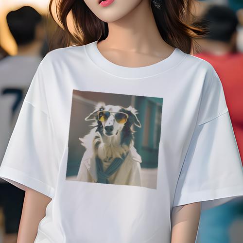 Tシャツ レディース 犬ファン 半袖 春夏 犬柄 プリント カジュアル かわいい 人間用 フィットネス ダンス サングラス ボルゾイ スカーフ コート Tシャツ レディース 犬ファン 半袖 春夏 犬柄 プリント カジュアル かわいい 人間用 フィットネス ダンス サングラス ボルゾイ スカーフ コート