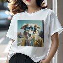Tシャツ レディース 犬ファン 半袖 春夏 犬柄 プリント カジュアル かわいい 人間用 フィットネス ダンス サングラス ボルゾイ 黄色いコート マフラー 街...