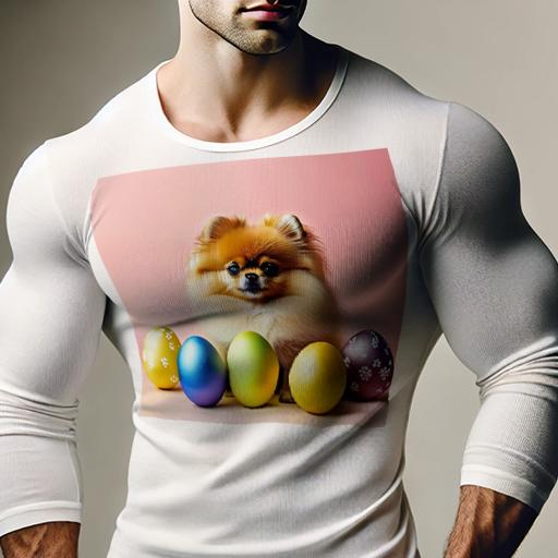 長袖Tシャツ 人間用 メンズ 秋春夏 プリント レジャー アウトドア カジュアル かわいい 犬ファン カラフルな卵 ポメラニアン ピンクの背景 イースター