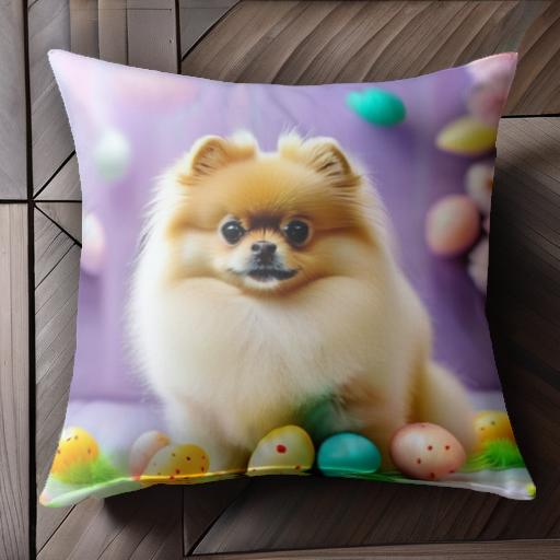 イースターエッグ ポメラニアン カラフル 春 花 クッションカバー 45×45cm アニマル柄 おしゃれ 可愛い..