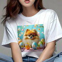 Tシャツ レディース 犬ファン 半袖 春夏 犬柄 プリント カジュアル かわいい 人間用 フィットネス ダンス イースターエッグ ポメラニアン 花 春 カラフル