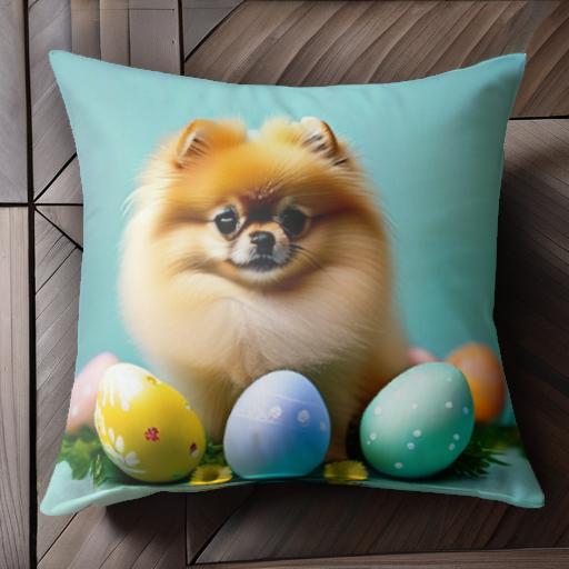 イースターエッグ ポメラニアン 花 草 クッションカバー 45×45cm アニマル柄 おしゃれ 可愛い クッショ..