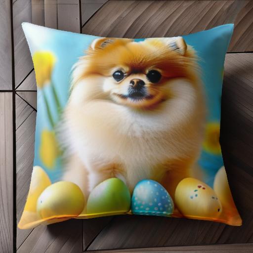 イースターエッグ ポメラニアン 花 クッションカバー 45×45cm アニマル柄 おしゃれ 可愛い クッション..