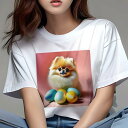 Tシャツ レディース 犬ファン 半袖 春夏 犬柄 プリント カジュアル かわいい 人間用 フィットネス ダンス カラフルな卵 ポメラニアン(4)