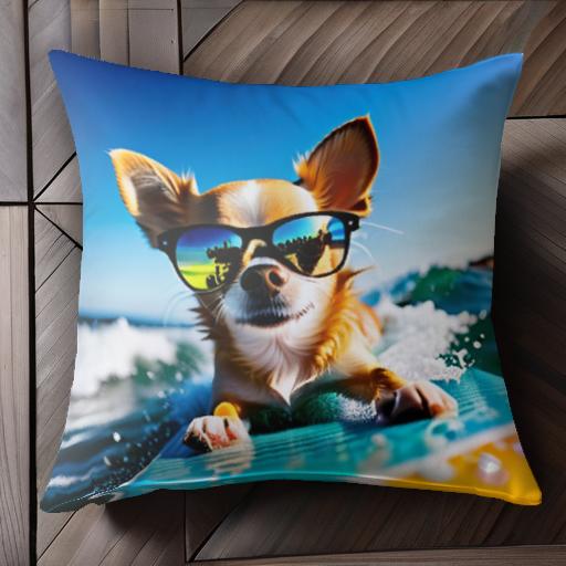 サングラス チワワ サーフボード 波 青空 海 クッションカバー 45×45cm アニマル柄 おしゃれ 可愛い ク..