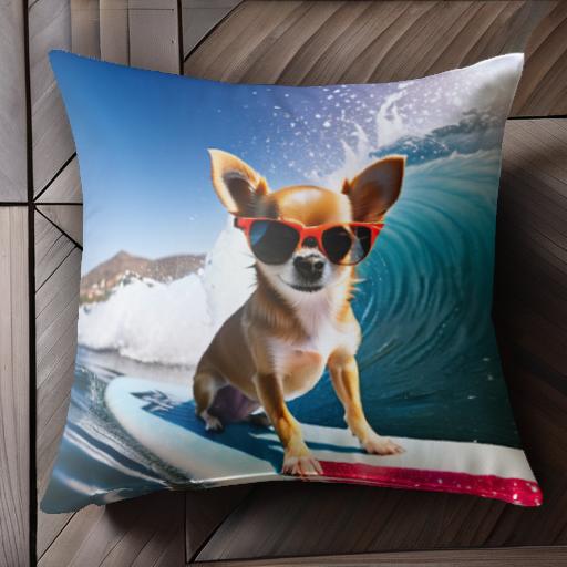 サーフィン チワワ サングラス 海 波 クッションカバー 45×45cm アニマル柄 おしゃれ 可愛い クッショ..