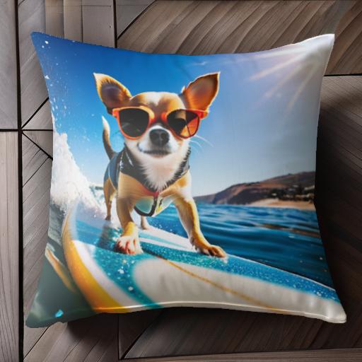 サーフィン チワワ サングラス ビーチ 太陽 海 クッションカバー 45×45cm アニマル柄 おしゃれ 可愛い ..