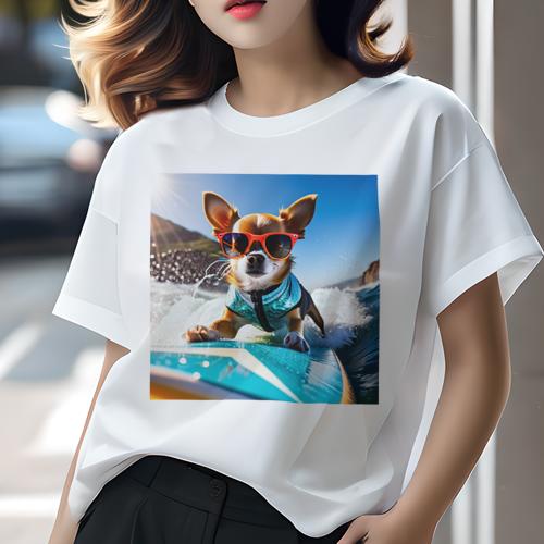 Tシャツ レディース 犬ファン 半袖 春夏 犬柄 プリント カジュアル かわいい 人間用 フィットネス ダンス サングラス チワワ サーフィン 海 太陽 Tシャツ レディース 犬ファン 半袖 春夏 犬柄 プリント カジュアル かわいい 人間用 フィットネス ダンス サングラス チワワ サーフィン 海 太陽