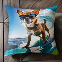 サングラス チワワ サーフボード 海 波 太陽 クッションカバー 45×45cm アニマル柄 おしゃれ 可愛い クッション本体付き 正方形 犬ファン