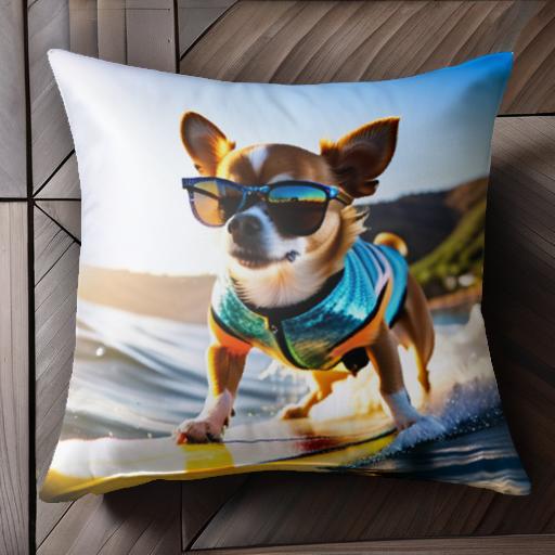 サングラス チワワ サーフボード 海 日没 クッションカバー 45×45cm アニマル柄 おしゃれ 可愛い クッ..