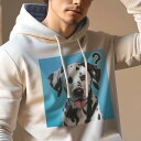 パーカー 人間用 メンズ 秋春夏 プリント レジャー ポケットレス プルオーバーパーカー カジュアル かわいい 犬ファン クエスチョンマーク ダルメシアン 青い背景 可愛い(4)