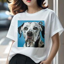 Tシャツ レディース 犬ファン 半袖 春夏 犬柄 プリント カジュアル かわいい 人間用 フィットネス ダンス 青い背景 ダルメシアン 疑問符(4)