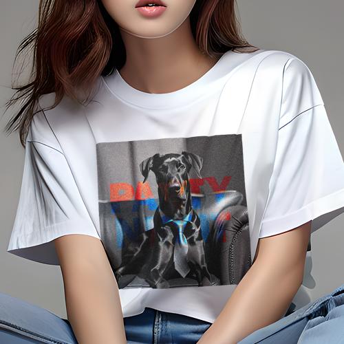 Tシャツ レディース 犬ファン 半袖 春夏 犬柄 プリント カジュアル かわいい 人間用 フィットネス ダンス ネクタイ ドーベルマン ソファ 白黒写真 Tシャツ レディース 犬ファン 半袖 春夏 犬柄 プリント カジュアル かわいい 人間用 フィットネス ダンス ネクタイ ドーベルマン ソファ 白黒写真
