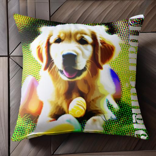 卵 ゴールデンレトリバー 草 アーバンジャングル クッションカバー 45×45cm アニマル柄 おしゃれ 可愛い クッション本體付き 正方形 犬ファン