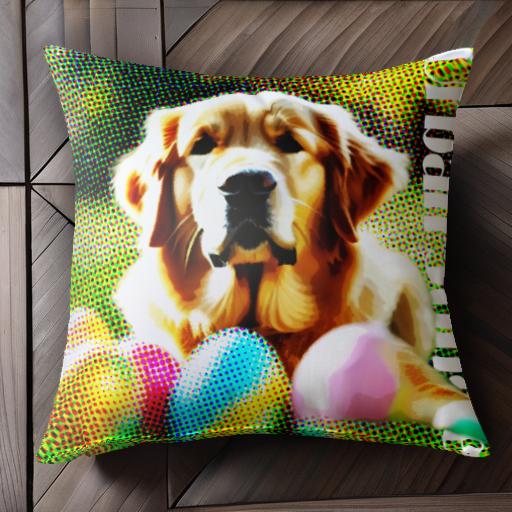 カラフルな卵 ゴールデンレトリバー ポップアート クッションカバー 45×45cm アニマル柄 おしゃれ 可愛い クッション本体付き 正方形 犬ファン
