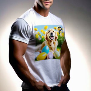 Tシャツ メンズ キッズ 犬ファン 半袖 春夏 犬柄 プリント カジュアル かわいい 人間用 フィットネス ダンス 花 ゴールデンレトリバー イースターエッグ 草 青空 うれしい犬