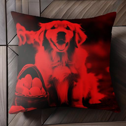 リンゴ ゴールデンレトリバー 赤い背景 バスケット クッションカバー 45×45cm アニマル柄 おしゃれ 可愛い クッション本体付き 正方形 ..